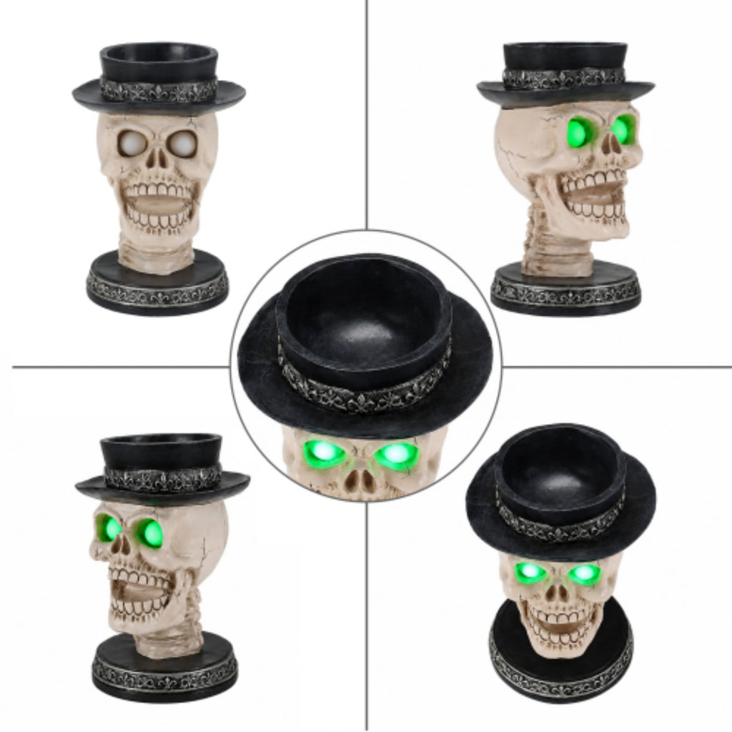 SpookHaven Halloween Jack‑O‑Lantern Pumpkin Mist Sprayer Figurine, LED Light‑Up Fogger with Witch Hat & Skull Decoration, Spooky Ornament for Tabletop Entryway Halloween Party Home Decor