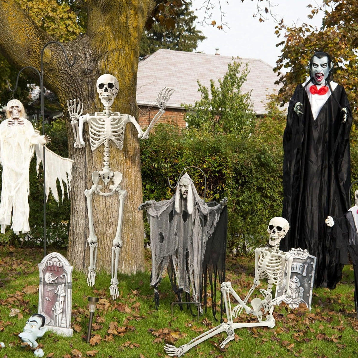 5.5ft Halloween Skeleton, Tall Outdoor Skeleton with Full Body Posable Joints, Scary Plastic Large Skeleton for Halloween Haunted House Spooky Scene Decorations