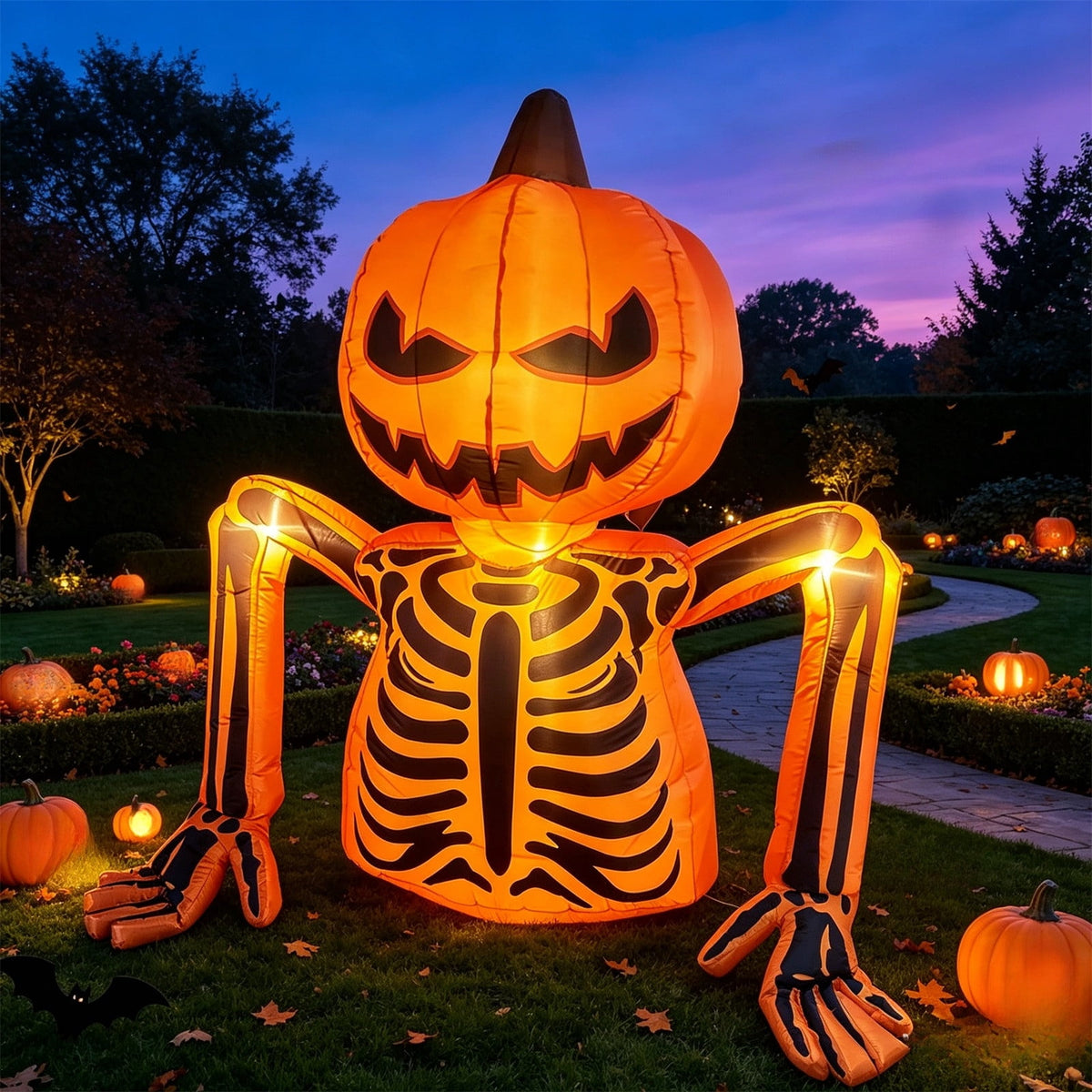 Diceymbol 6 Ft Lighted Halloween Inflatable Pumpkin Skeleton Decoration, Orange Jack O Lantern Skull Outdoor Yard Lawn Porch Halloween Decor