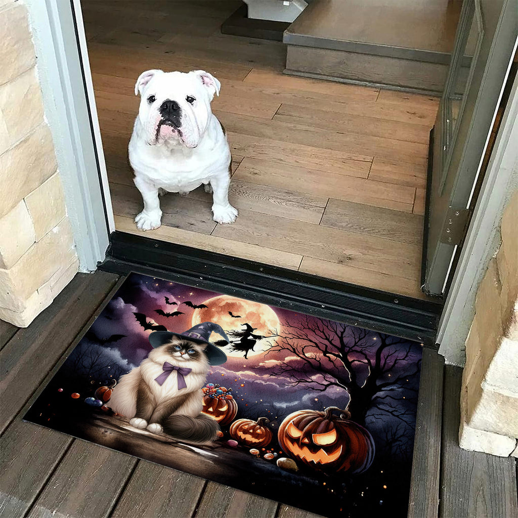 Spooky Halloween Night Witch Maine Coon Glowing Pumpkins Indoor Rug Cat Lover Kitten Owner Gifts Carpet Living Bed Room Sofa Home Decor - 12015