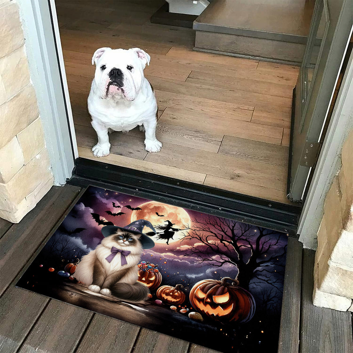 Spooky Halloween Night Witch Maine Coon Glowing Pumpkins Indoor Rug Cat Lover Kitten Owner Gifts Carpet Living Bed Room Sofa Home Decor - 12015