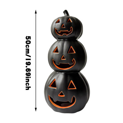 3 Tiers Black Jack O Lanterns Light up Pumpkins Halloween Pumpkin Decoration Bundle Pre-lit Pumpkin Lights for Halloween Indoor Outdoor Yard Decor