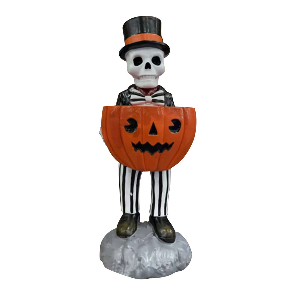 Halloween Decorations Skeleton Candy Bowl Statue Spooky Skull Top Hat Figurine Resin for Front Door Porch Mantel Entryway Table Home Party Decor
