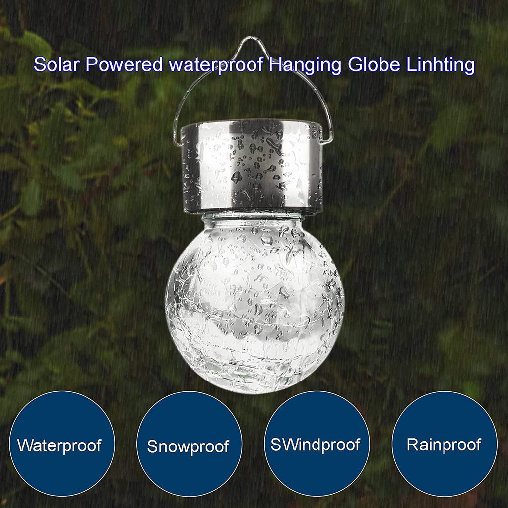 LINLIN 6 Pack Hanging Solar Light Outdoor, 3 Color Solar Powered Decorative Crackle Glass Ball Light, Waterproof Tree Hanging Outdoor Globe Lantern with Handle for Garden Yard Patio Path Party Decor