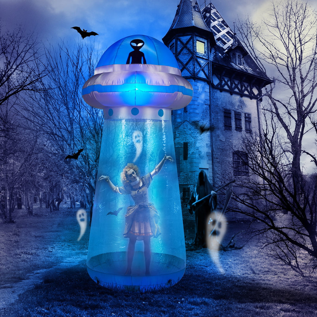 8.8 FT Halloween Inflatable UFO Yard Decoration with LED Lights Stand Inside Blow Up Decor