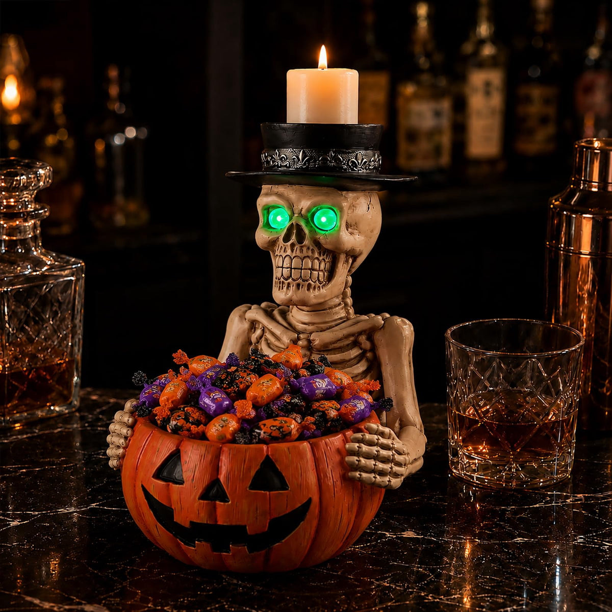 Halloween Ghost Statue with LED Glowing Eyes, Resin Ghost Figurine Tabletop Decor for Indoor Home, Mantel, Shelf, Entryway and Halloween Party Display