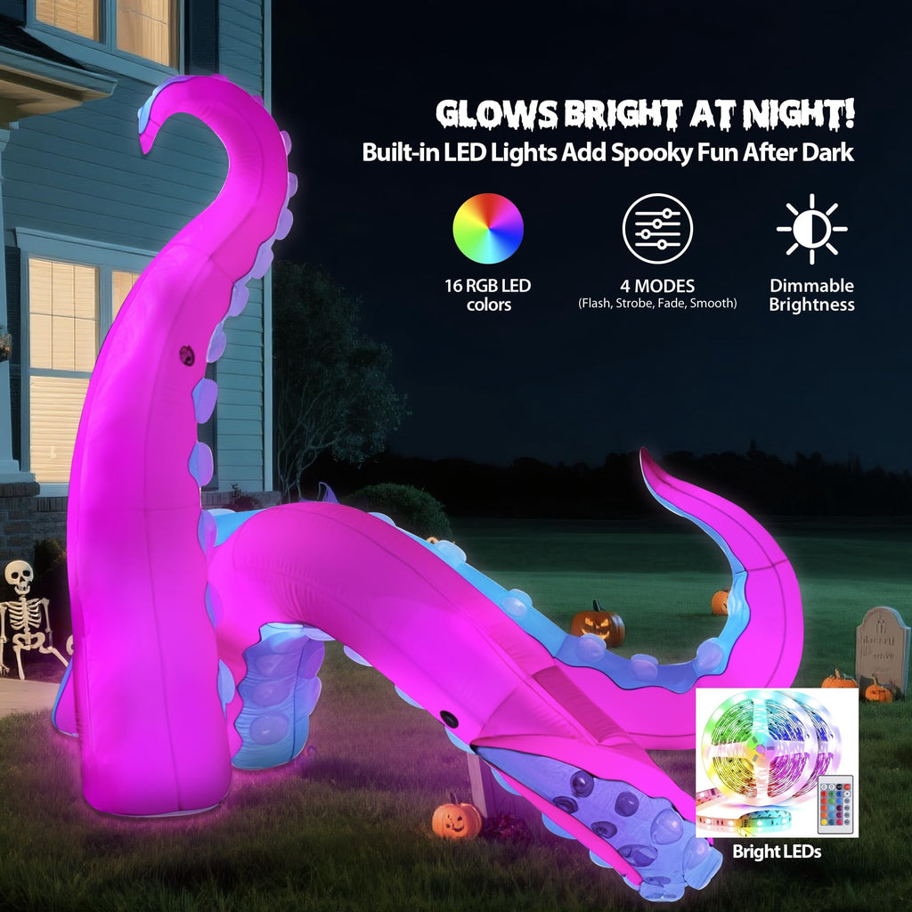 Wellcomer 3 Pcs Halloween Inflatable Octopus Tentacles Décor with Changing LED Lights