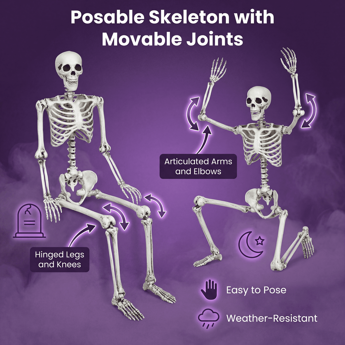 5.4ft Halloween Christmas Skeleton Life Size Realistic Full Body Hanging with Movable Joints 63 Inches