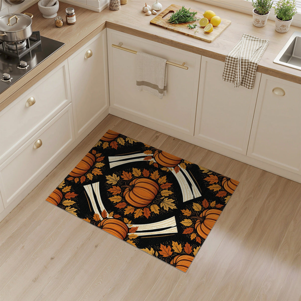 ODIKA Halloween Spooky Pumpkin Phantom Striped Entrance Door Doormat for Playroom, Bedroom, Reading Nook, Pet Friendly & Kids Safe Play