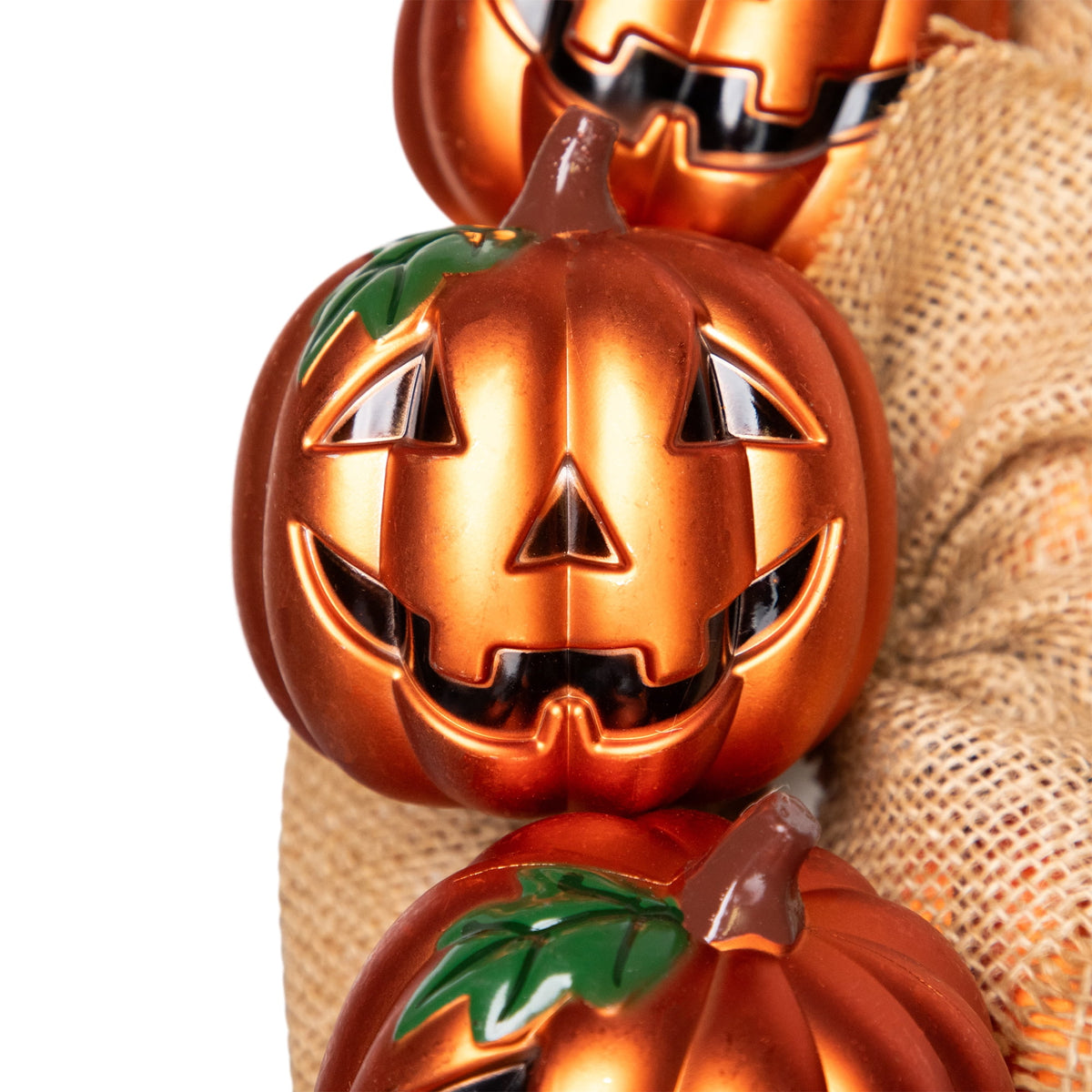 Northlight Jack-O-Lanterns with Burlap Ribbon Small Artificial Halloween Wreath - 20" - Unlit