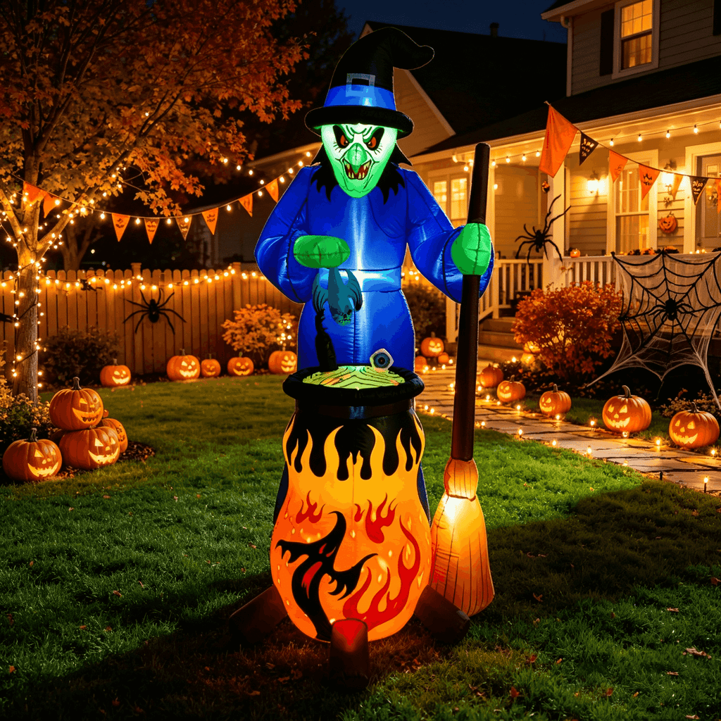 7.8 ft Halloween Inflatable Witch Outdoor Decoration, Blow-Up Witch with Built-in LED Lights, Halloween Yard Garden Lawn Holiday Party Decor