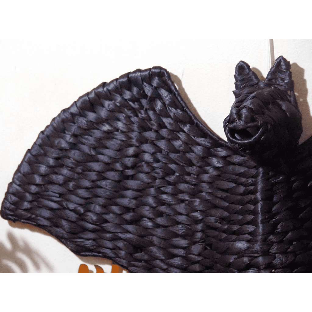 Set of 2 Handwoven Black Bat Wall Hangings – Halloween Rattan Décor Accents