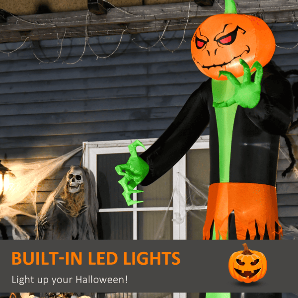 106.25IN Inflatable Pumpkin Ghost Halloween Decor with 6 LED Lights Waterproof Polyester Yard Ornament