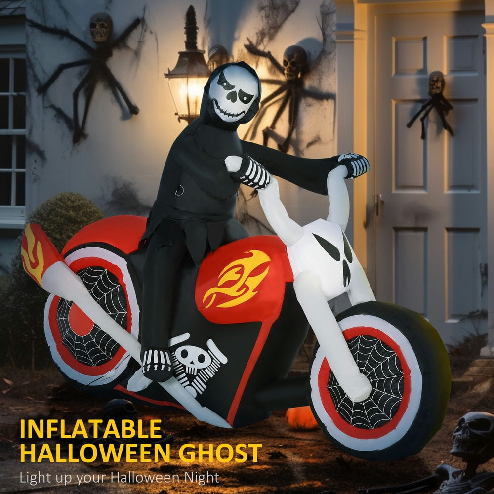 Canddidliike 7.5 FT Width Halloween Inflatables Ghost Biker, Blow Up LED Decor for Outdoor as Garden, Lawn, Party, Holiday, Waterproof Ghost Biker, Multi-color