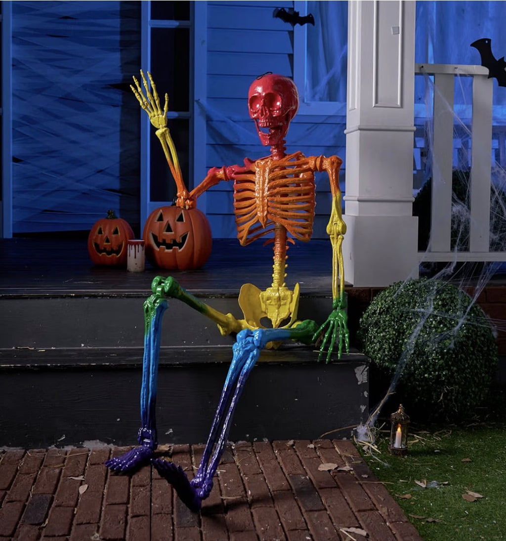 5.6 ft Halloween Posable Life Size Rainbow Skeleton