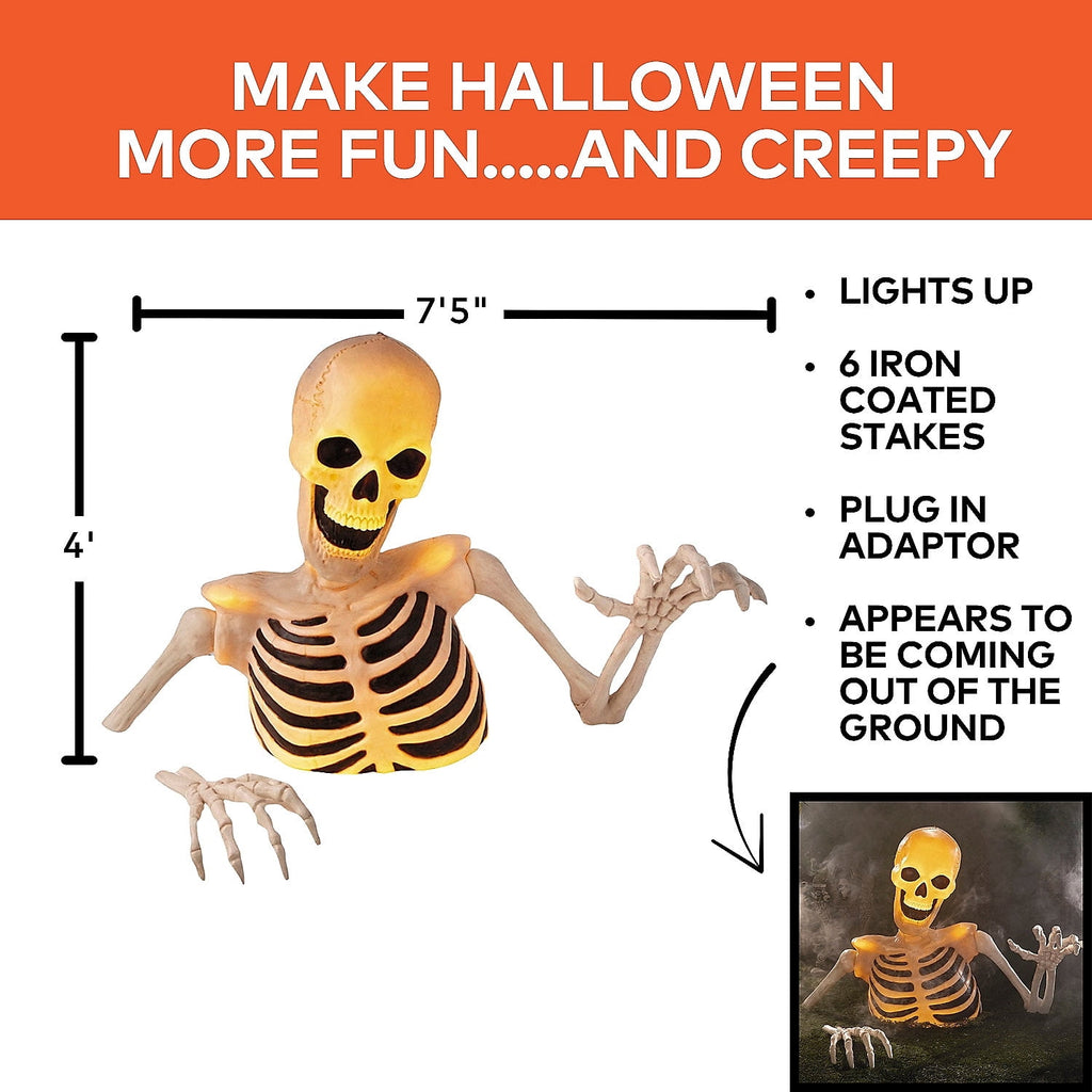 4 Ft Light-Up Groundbreaker Skeleton Halloween Decoration