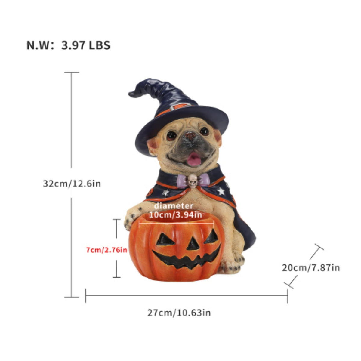 SpookHaven Halloween Jack‑O‑Lantern Pumpkin Mist Sprayer Figurine, LED Light‑Up Fogger with Witch Hat & Skull Decoration, Spooky Ornament for Tabletop Entryway Halloween Party Home Decor