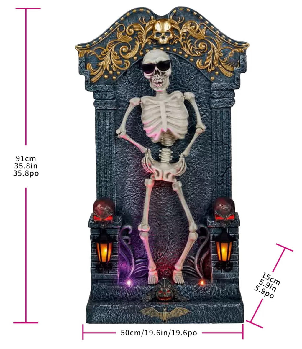 Halloween 3ft Animated Skeleton Tombstone with Music and LED Lights