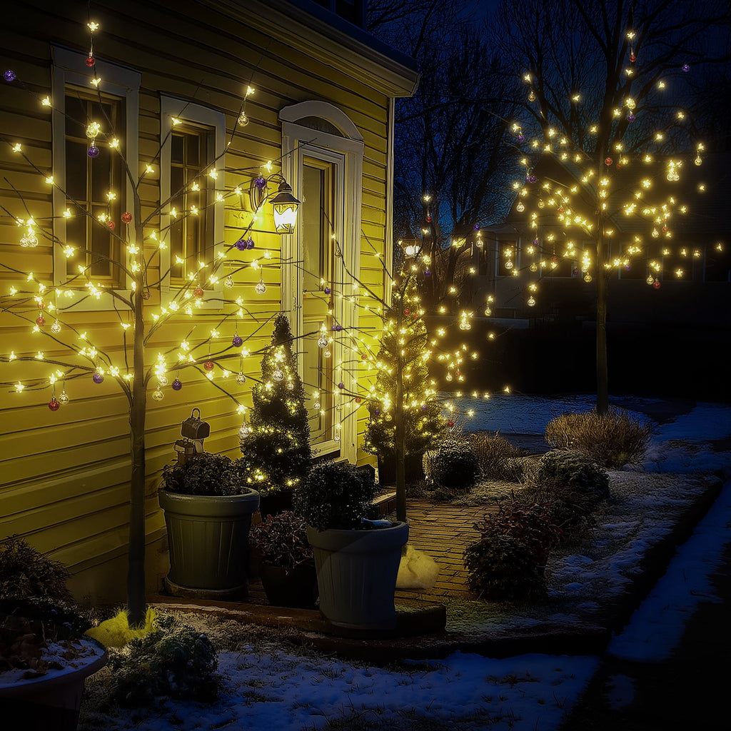 LinkRomat 3-Piece 4ft–6ft Pre-Lit Birch Christmas Tree Set with 200 LED Lights and 24 Ornaments, Christmas Decorations for Indoor Outdoor Home, Black