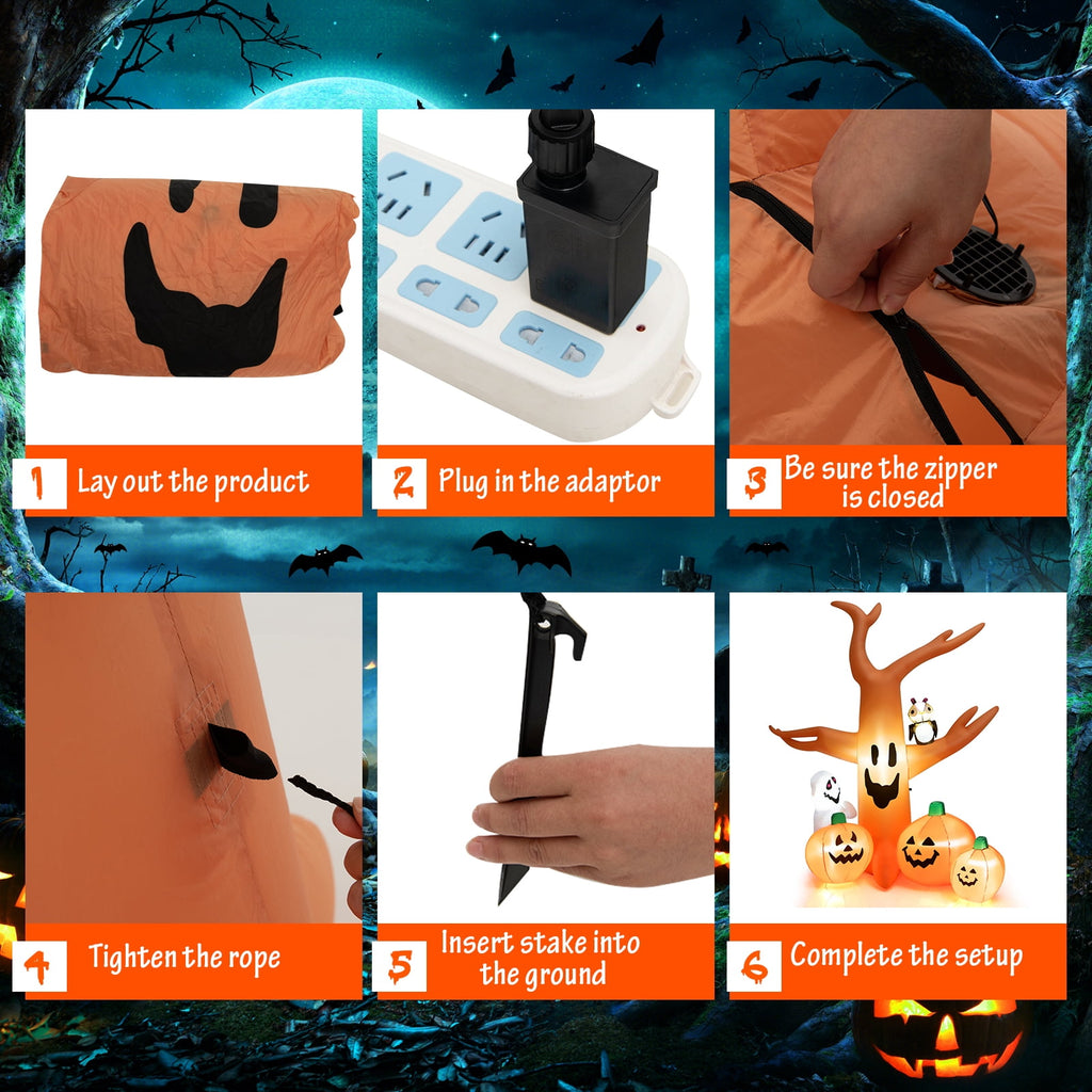 Topbuy 8FT Halloween Inflatable Decoration, Blow Up Dead Tree w/ Waterproof Air Blower Built-in LED Lights 2 Ropes & Stakes Holiday Decor w/ Ghost Owl Pumpkin for Yard Garden Lawn