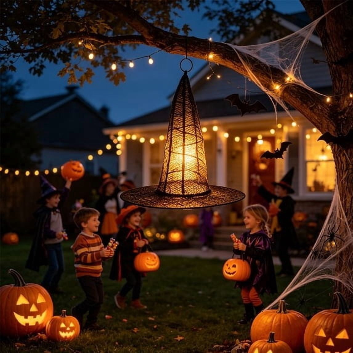 Clearance Witch Hat Halloween Light, LED Hanging Witch Hat Decoration,Battery Operated Spooky Lamp for Indoor Outdoor Party, Porch, Mantel Decor