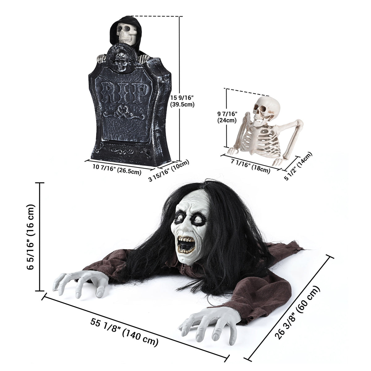 Yescom 15" Animated Halloween Tombstone & Half Skeleton with 8" Crawling Baby Zombie 2026