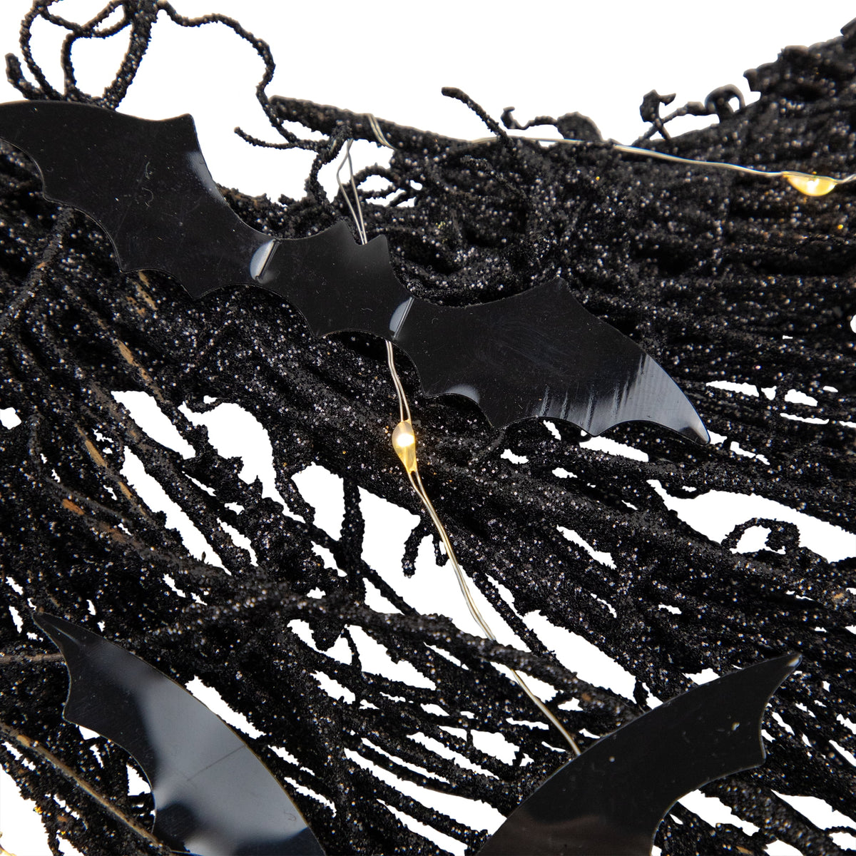 Northlight Lighted Halloween Twig Wreath with Bats - Warm White LED Lights - 22" - Black