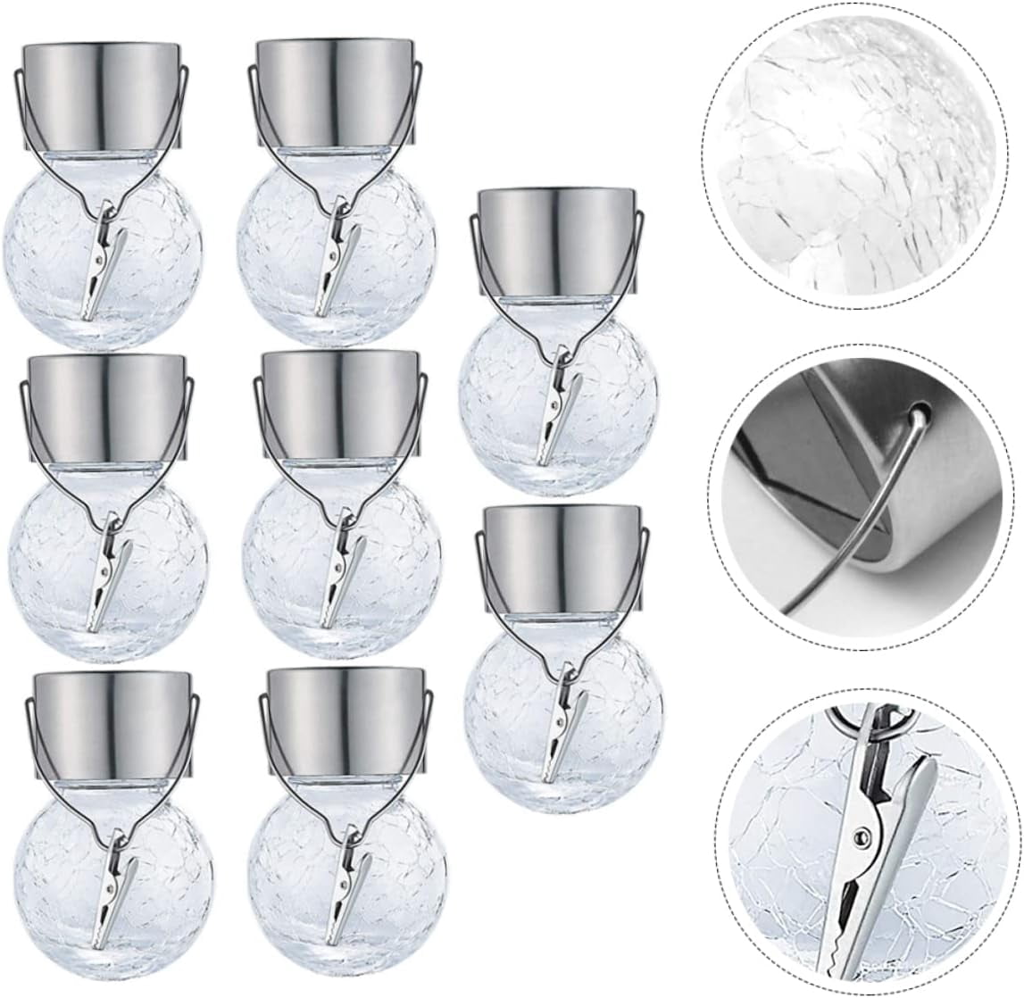 LINLIN Glass Pendant Light 8pcs Solar Lantern Outdoor Pendant Lights Lantern Chandelier Crackle Glass Globe Solar Lights Glass Solar Lights Outdoor Light Balls Hanging Crack Ball Lamp