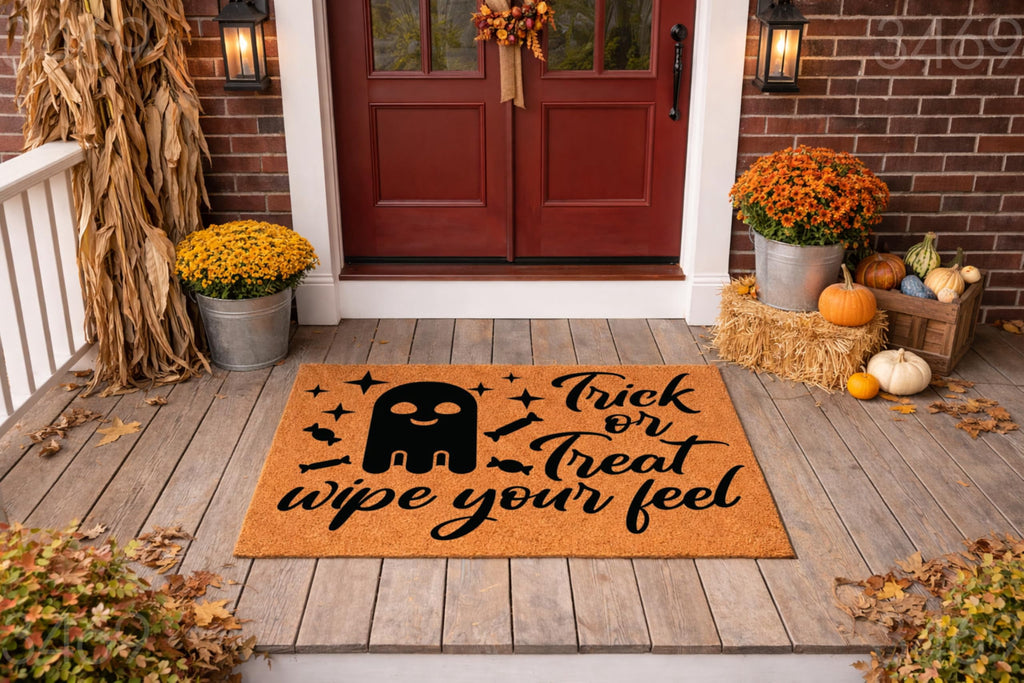 Trick Or Treat Wipe Your Feet Doormat, Halloween Front Door Mat, Funny Ghost Candy Welcome Rug, Indoor Outdoor Entryway Decor 3469 (36x60 inches) 3469