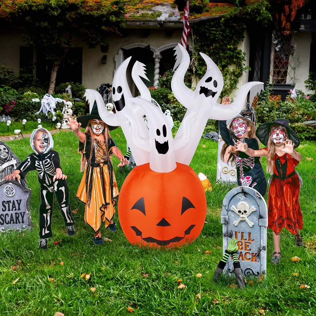 5.9ft Halloween Inflatable Pumpkin Ghost with LED Lights Scary Blow Up Yard Decor 1 Pack Set