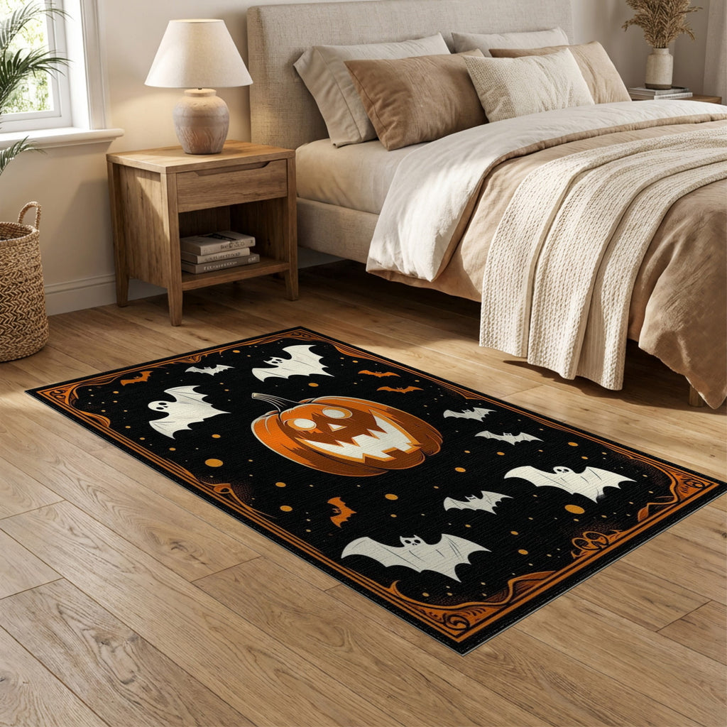 ODIKA Halloween Ghost Pumpkin Bat Skull Welcome Doormat Fiber Door for Dorm Room, Small Living Apartment, Stain Resistant Low Profile