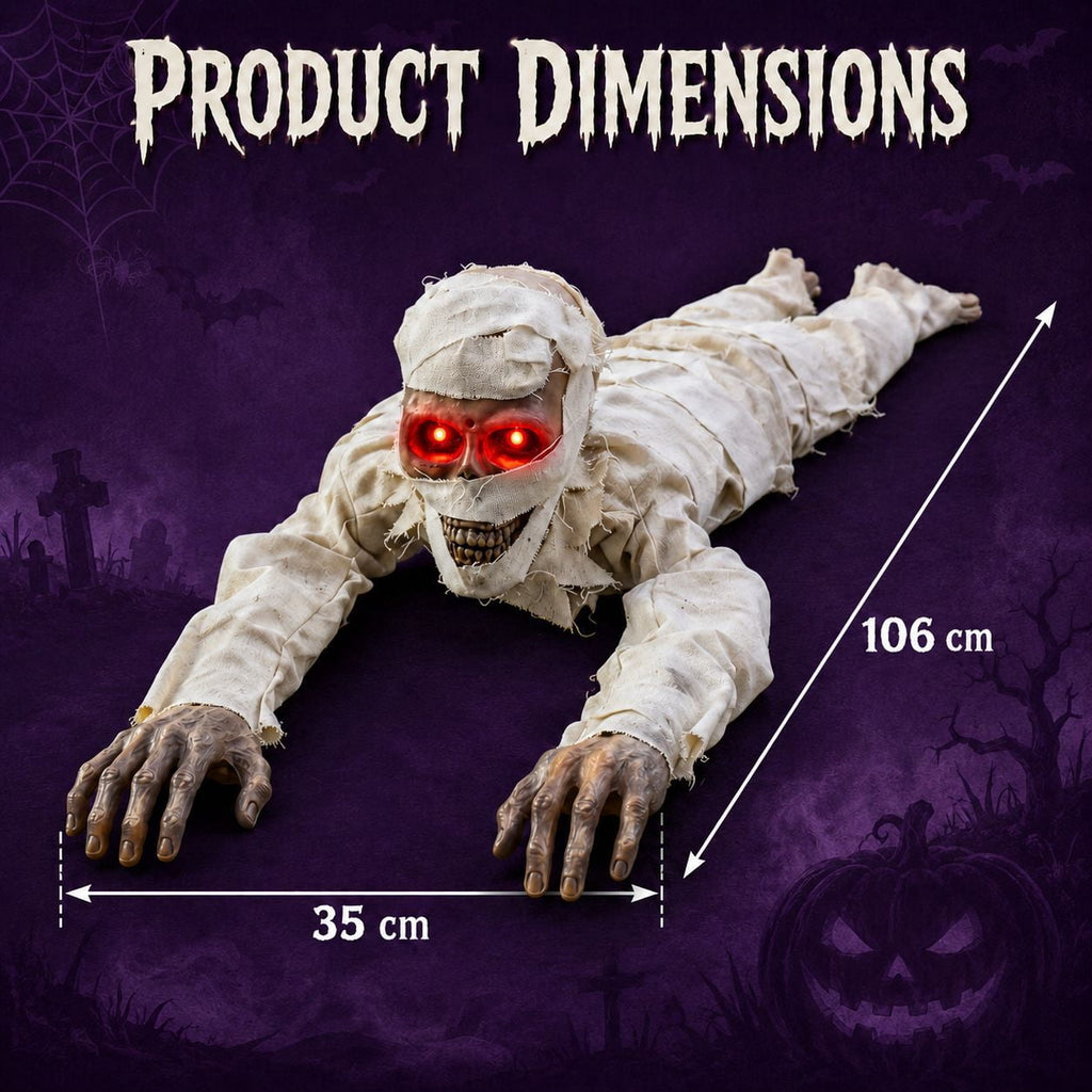 Halloween Crawling Mummy Animatronic Decoration, Sound-Activated with Red Glowing Eyes & Scary Sounds