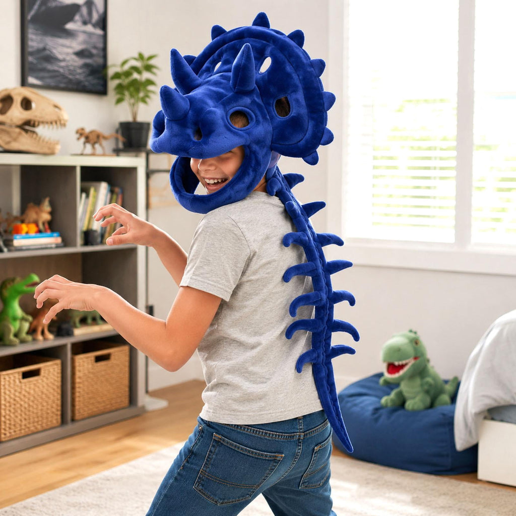 Mommy & Me Dinosaur Skeleton Costume - Wearable Plush Triceratops Dino Outfit with 3D Headgear Spine, Family Halloween Cosplay for Family