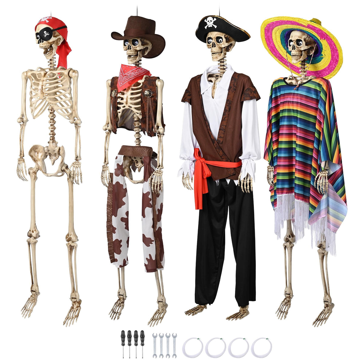 Yescom 5.6ft Halloween Pirate Captain Skeleton Life Size Human Bone Movable Joints Outdoor Decor 2026