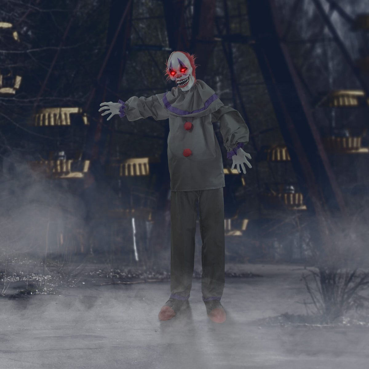 Haunted Hill Farm Animatronic 4.6-Ft. Swinging Clown with Lights and Sound, Indoor or Covered Outdoor Halloween Decoration