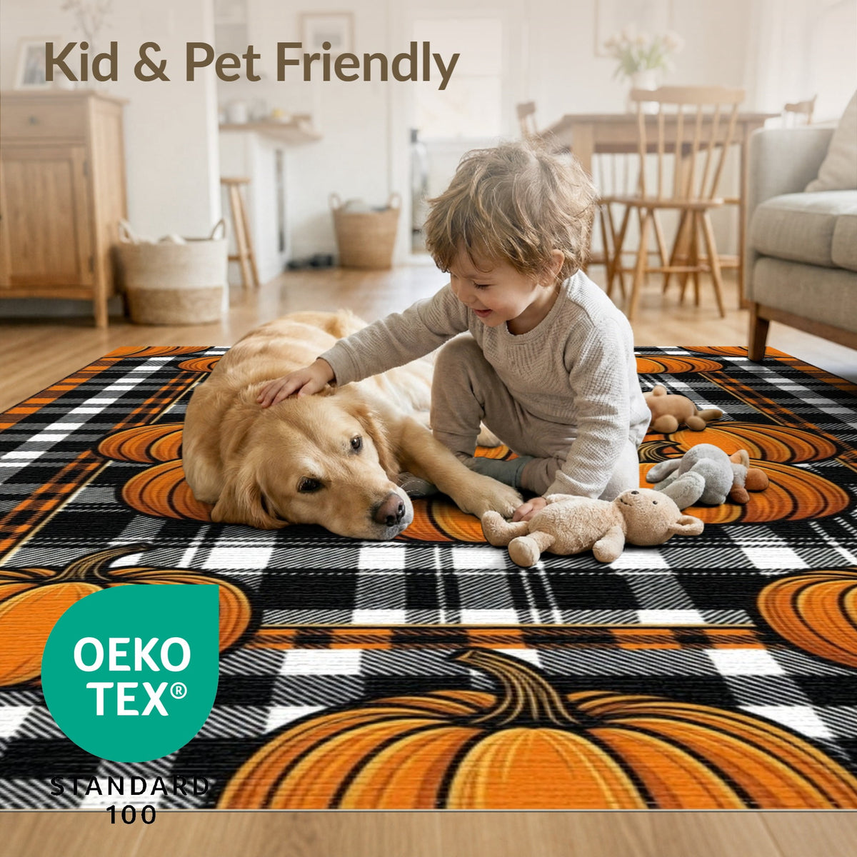ODIKA Halloween Spooky Pumpkin Phantom Striped Entrance Door Doormat for Playroom, Bedroom, Reading Nook, Pet Friendly & Kids Safe Play