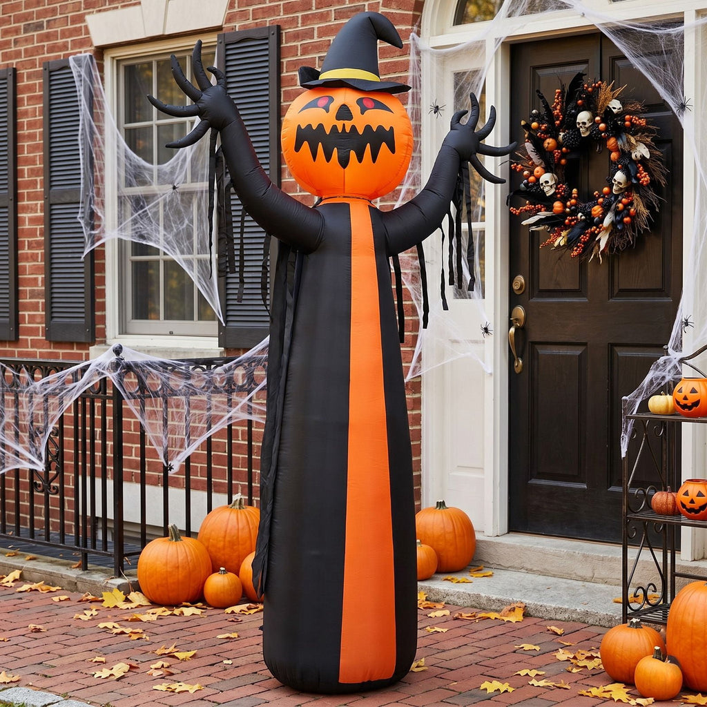 10FT Inflatable Pumpkin Ghost with Rotatable Head 6 LED Lights Black Orange Halloween Yard Decor