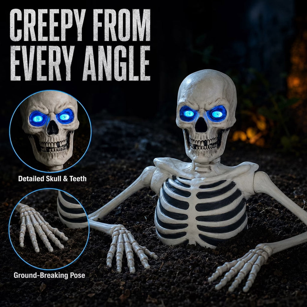 Halloween Ground Breaking Dynamic Skeleton LCD Eyes Scary Outdoor Halloween Decorations for Porch or Yard