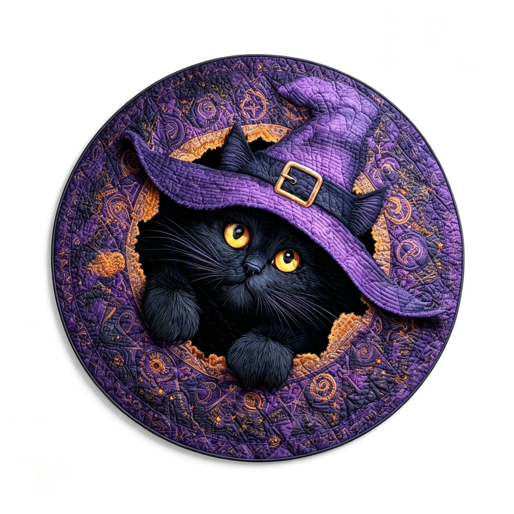 2Pcs 3D Round Halloween Doormat Set â Witch Hat Black Cat & Pumpkin Skull Design, Non- Polyester Entry Mat For Indoor/Outdoor, Spooky Cute Fall Decor, Gift For Halloween Lovers (91X91")