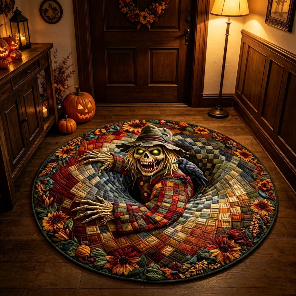 2Pcs 3D Round Halloween Doormat Set – Witch Hat Black Cat & Pumpkin Skull Design, Non-Slip Polyester Entry Mat For Indoor/Outdoor, Spooky Cute Fall Decor, Perfect Gift For Halloween Lovers (48X48")