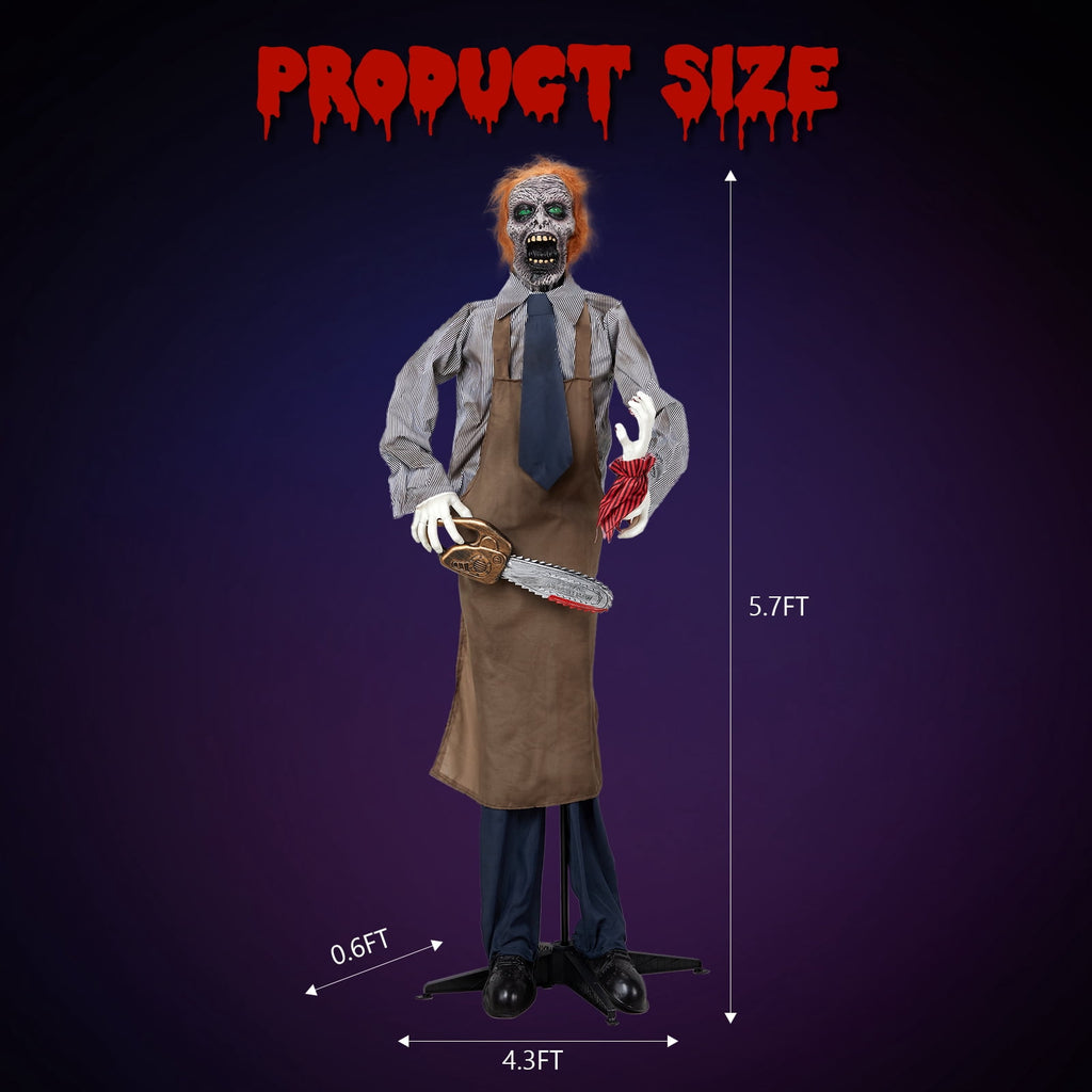 Ktaxon 6ft Chainsaw Killer Animated Halloween Decoration Creepy Halloween Killer w/ Pre-Recorded Screaming, LED Eyes