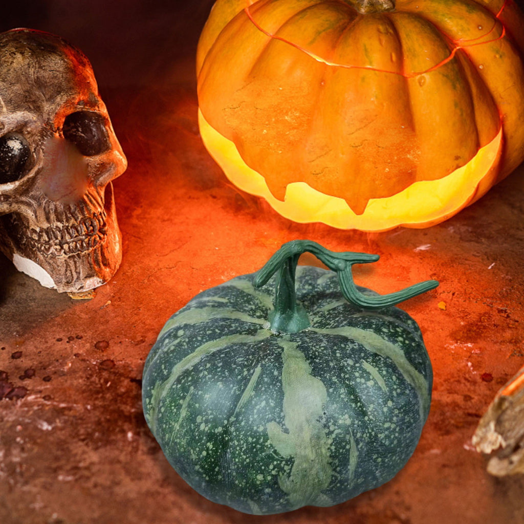 13.7" Halloween Foam Pumpkin Decorations, 2 Pack Artificial Pumpkins for Table Mantel Shelf Display, Fall Autumn Home Decor for Thanksgiving Party (Green)