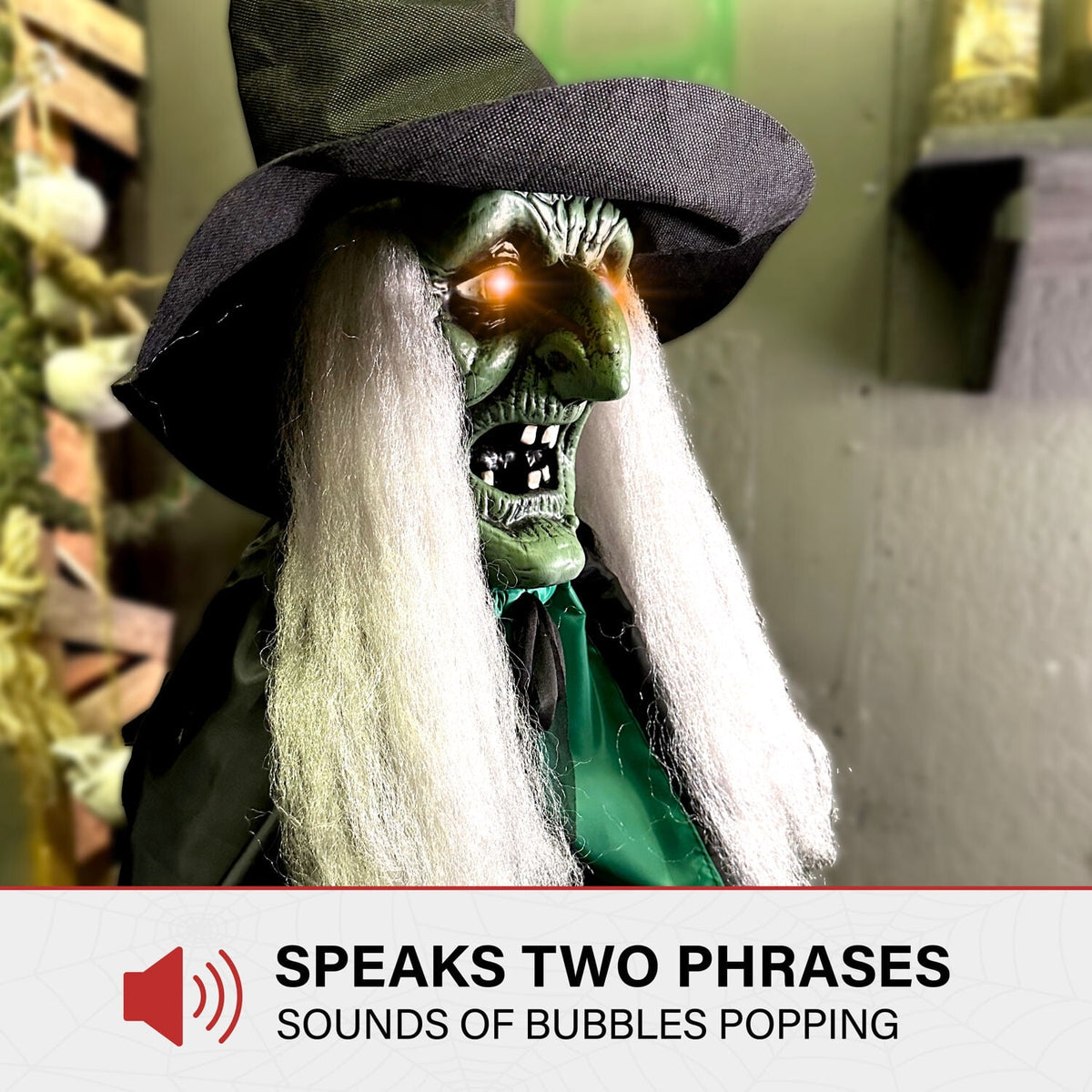 Haunted Hill Farm 6.0-Ft. Touch-Activated Mounted Flying Witch Halloween Animatronic
