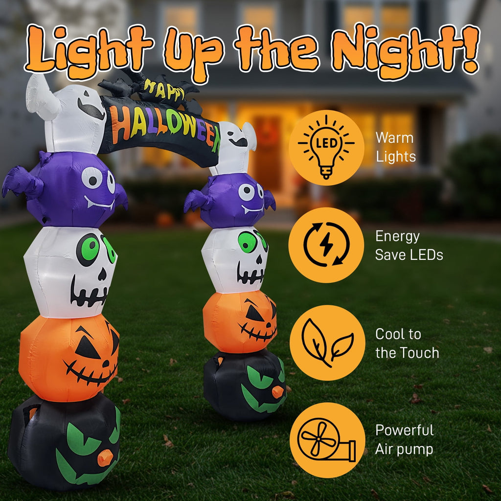 8.2FT Halloween Inflatable Pumpkin Archway with 7 LED Lights for Yard Display