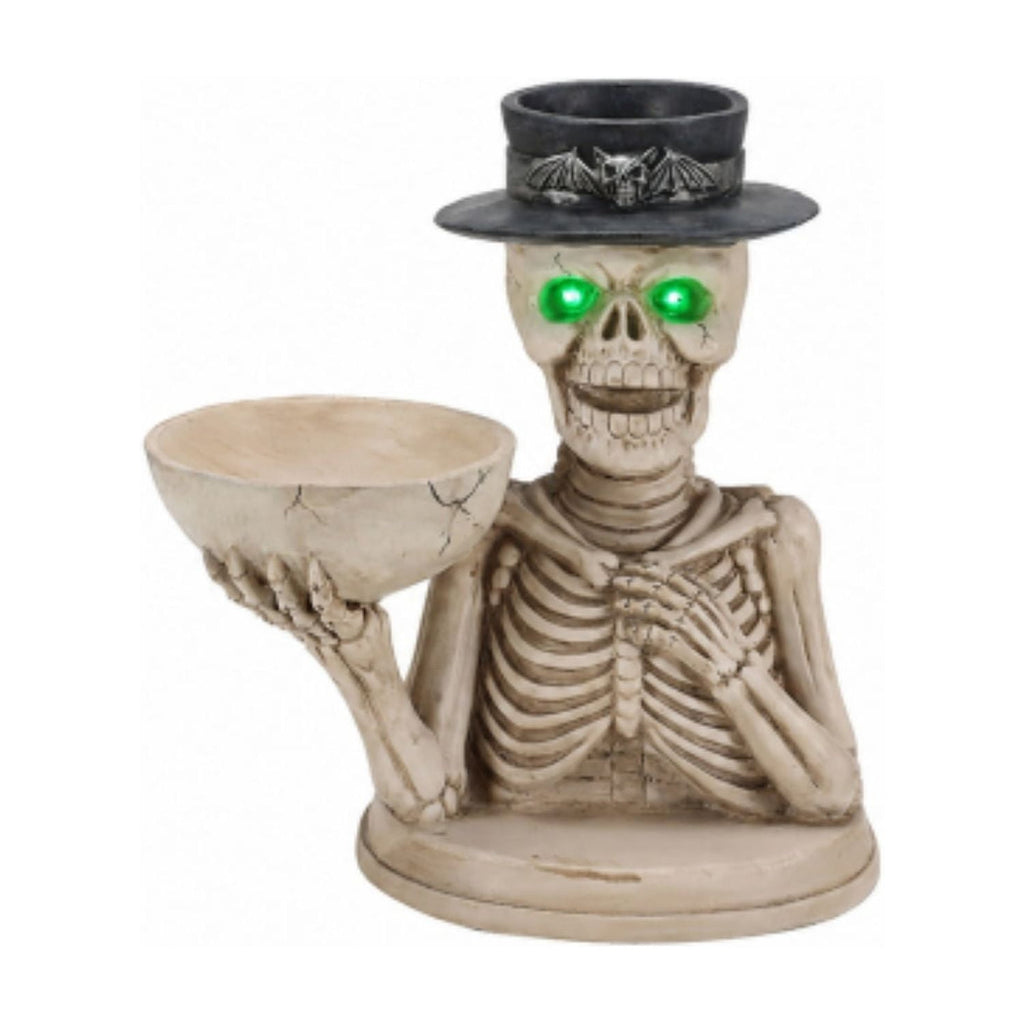 SpookHaven Halloween Jack‑O‑Lantern Pumpkin Mist Sprayer Figurine, LED Light‑Up Fogger with Witch Hat & Skull Decoration, Spooky Ornament for Tabletop Entryway Halloween Party Home Decor