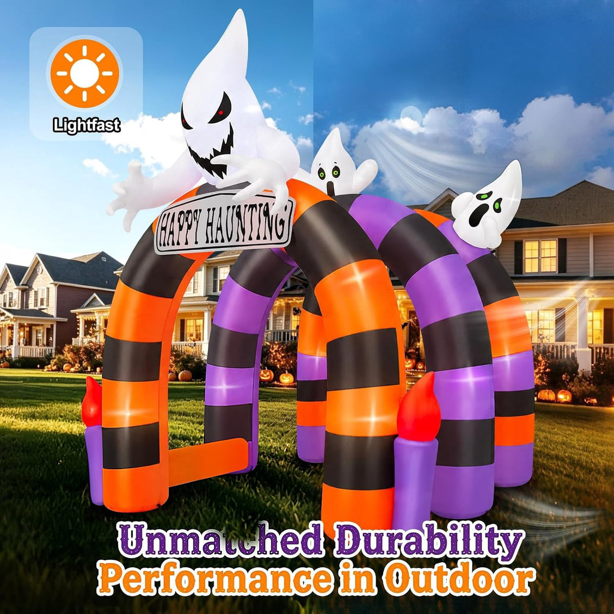 Kalolary 10FT Halloween Inflatable Ghost Archway, 3-Door Tunnel Arch Blow up Outdoor Decoration for Yard Lawn Party Shopping Mall