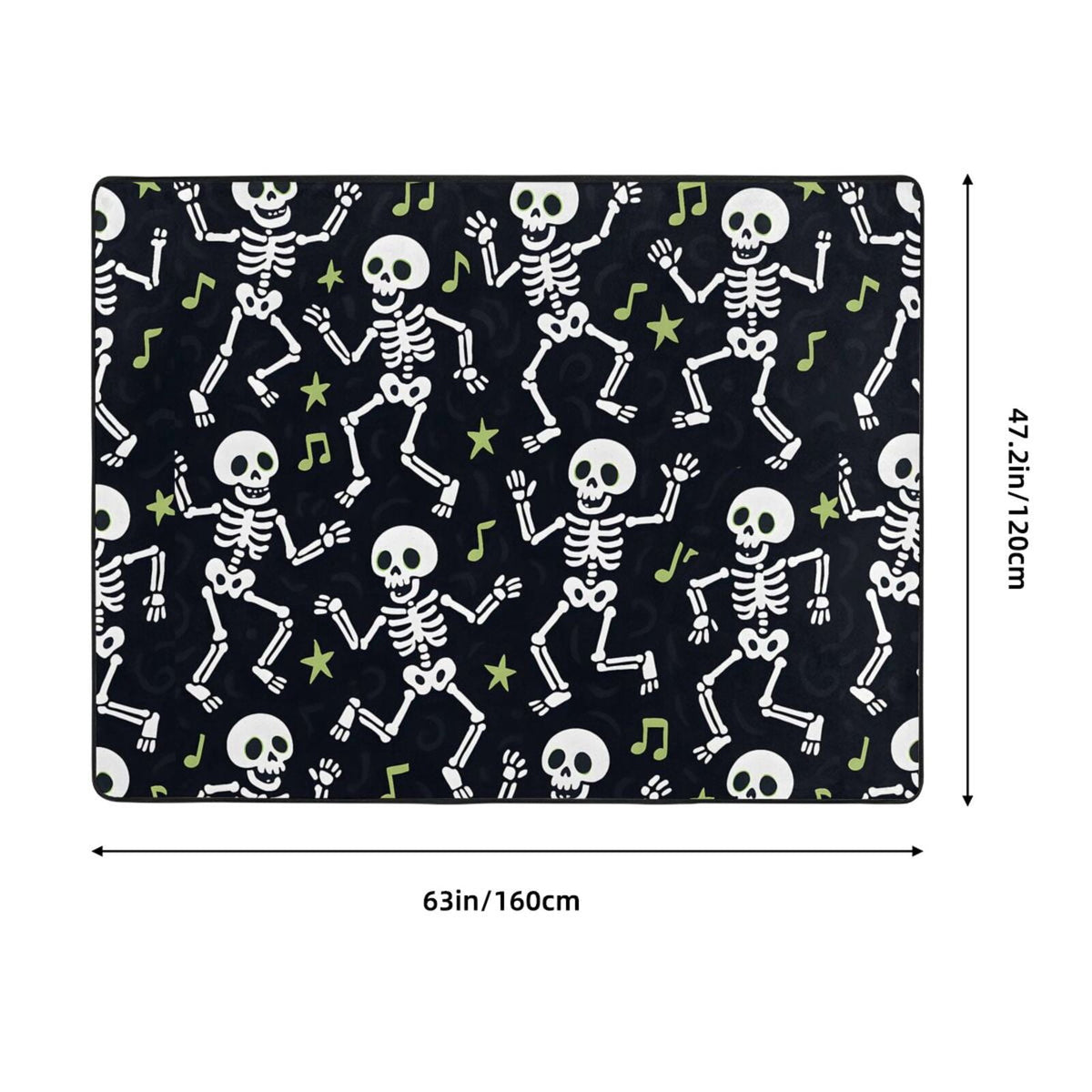 Flannel Floor Mat 63x48in Non-Slip Wear-Resistant Memory Sponge Point Plastic Bottom For Living Room Office Coffee Table Bed Balcony Dancing Skeleton Halloween Pattern
