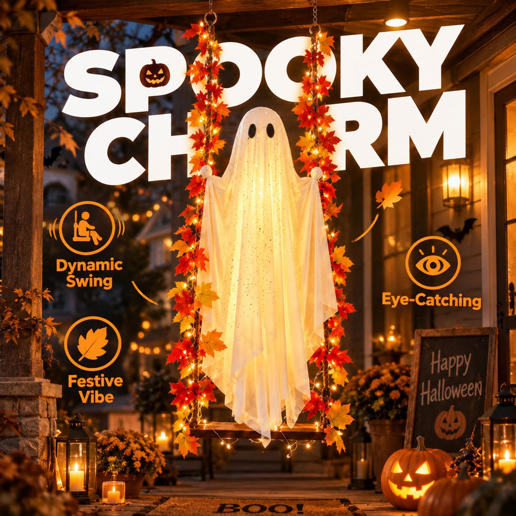 Hanging Light Up Ghost Decor with Remote LED Swing 5.3 ft