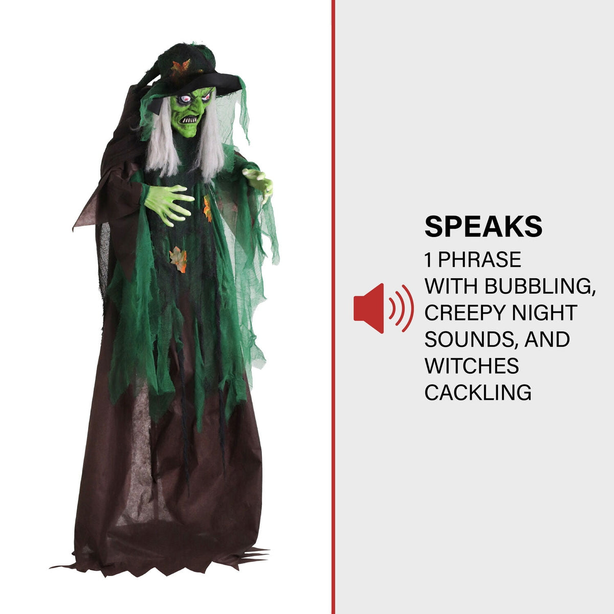 Haunted Hill Farm 6 ft Animatronic Talking Forest Witch with Movement and Lights for Scary Halloween Decoration, HHWITCH-44FLSA