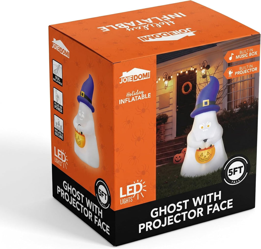 Joyfy 5 Ft Tall Halloween Inflatable Pumpkin,Blow Up Pumpkin with Projector Face and Music Lights,Outdoor Decorations for Yard,Garden,Lawn,Party